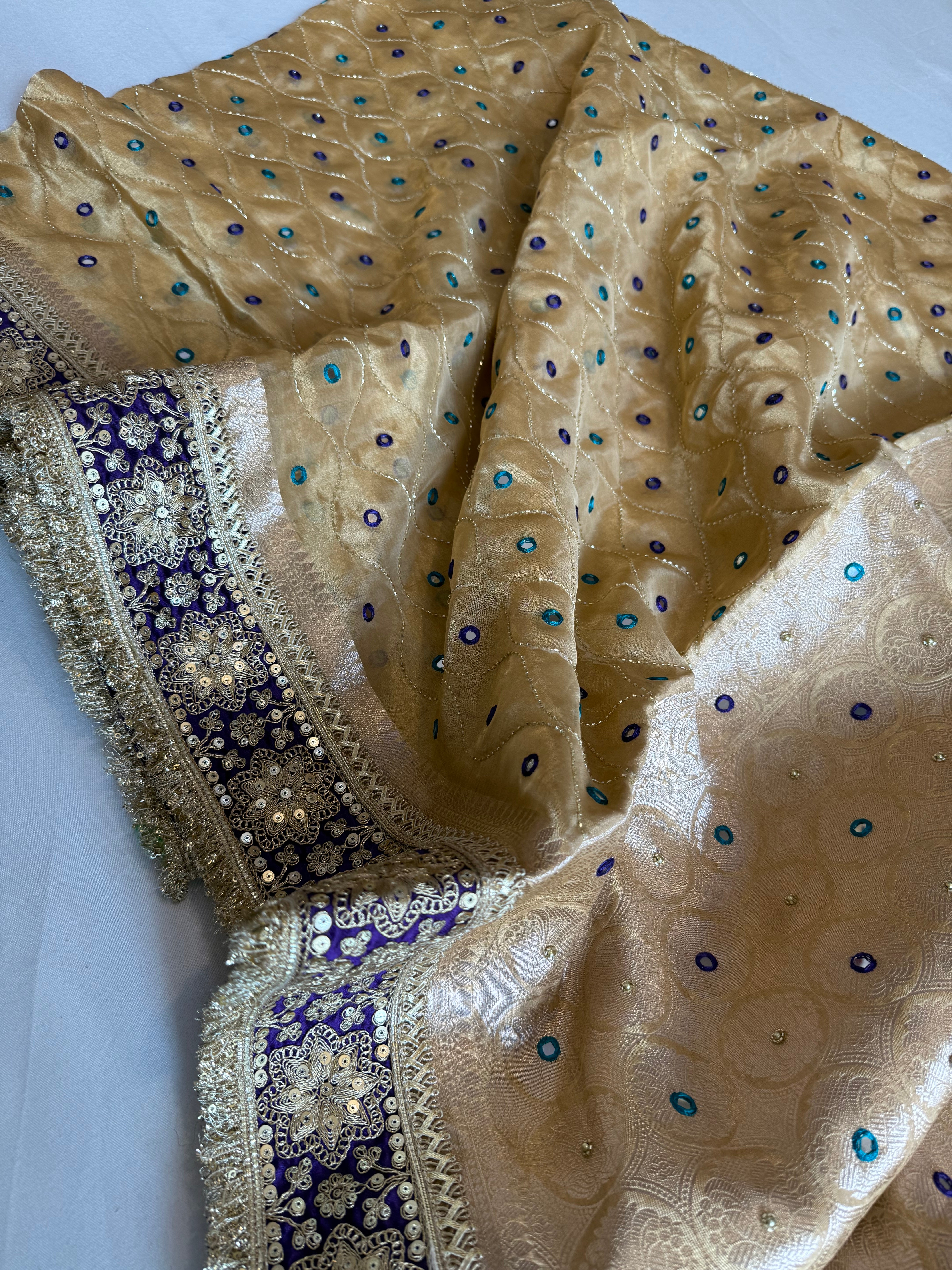Sheesham edit - Heavy double tissue silk mirror work hand embroidered saree