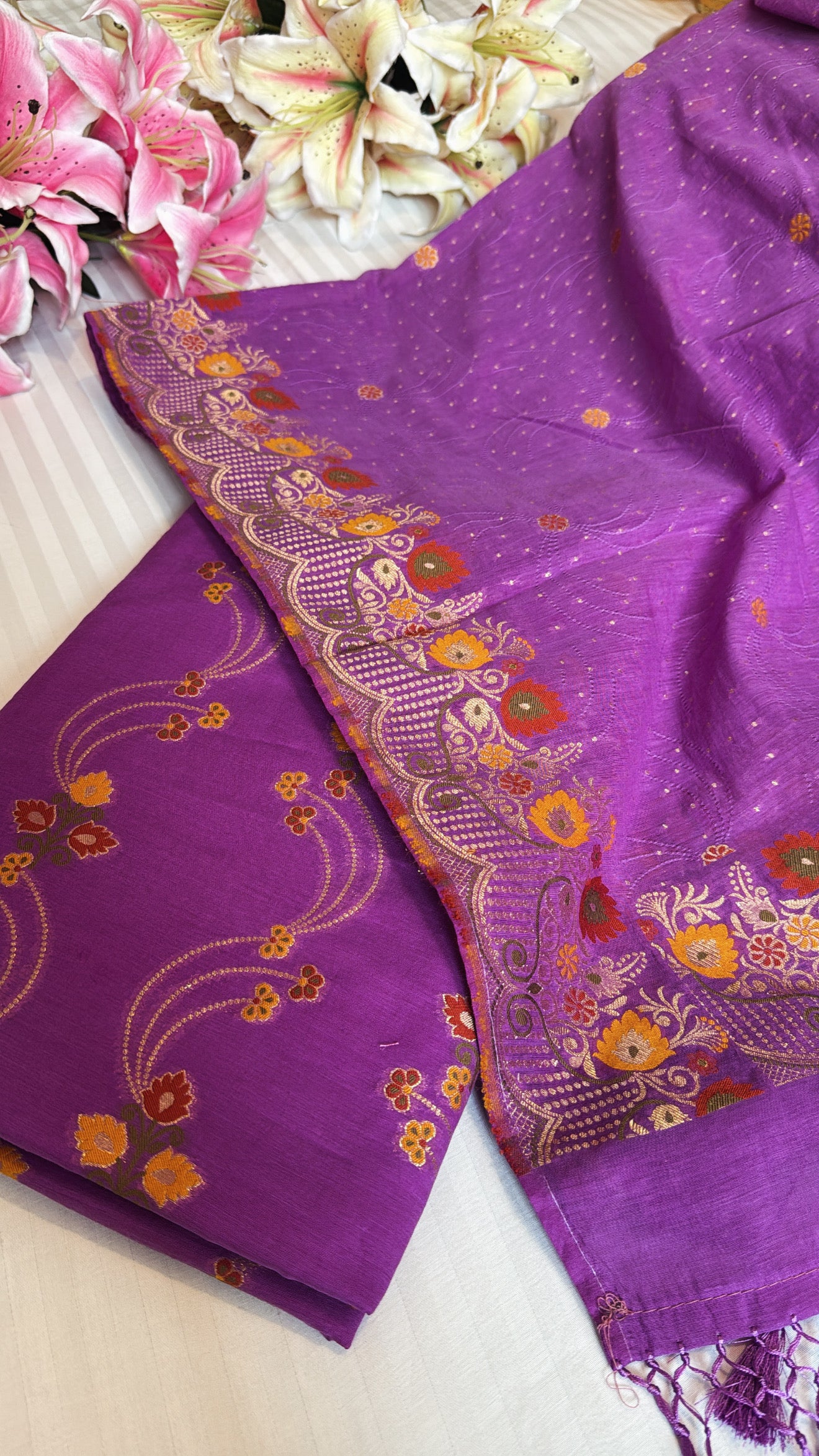 Banarasi cotton resham meenakari kadhwa suit set