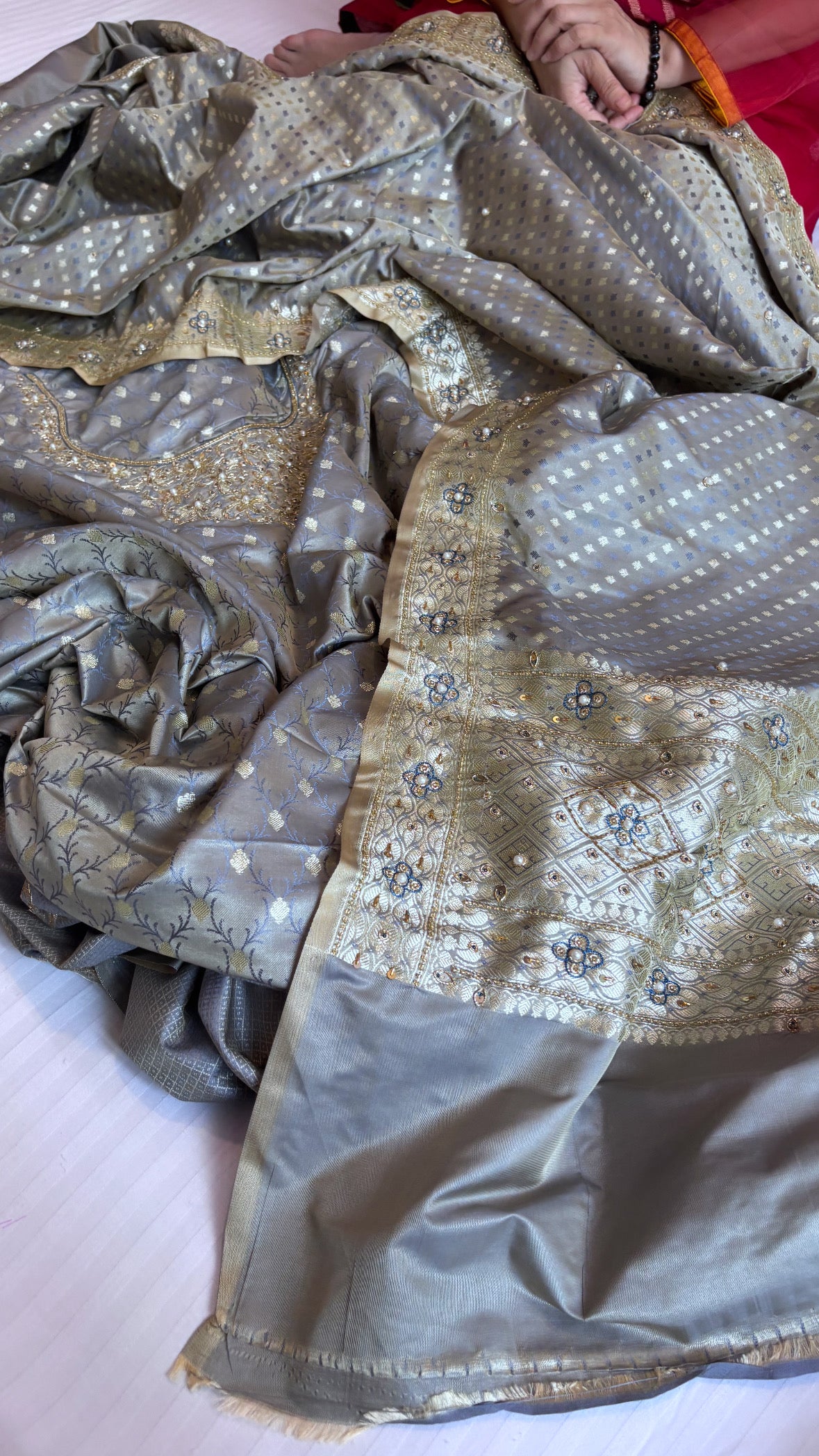 Mashru silk tanchoi hand embroidered kadhwa suit set