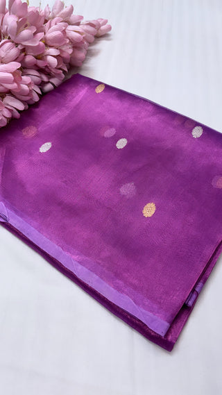 Pure banarasi magenta purple tissue silk handwoven kadhwa buti saree with kadhwa intricate border buti weaving