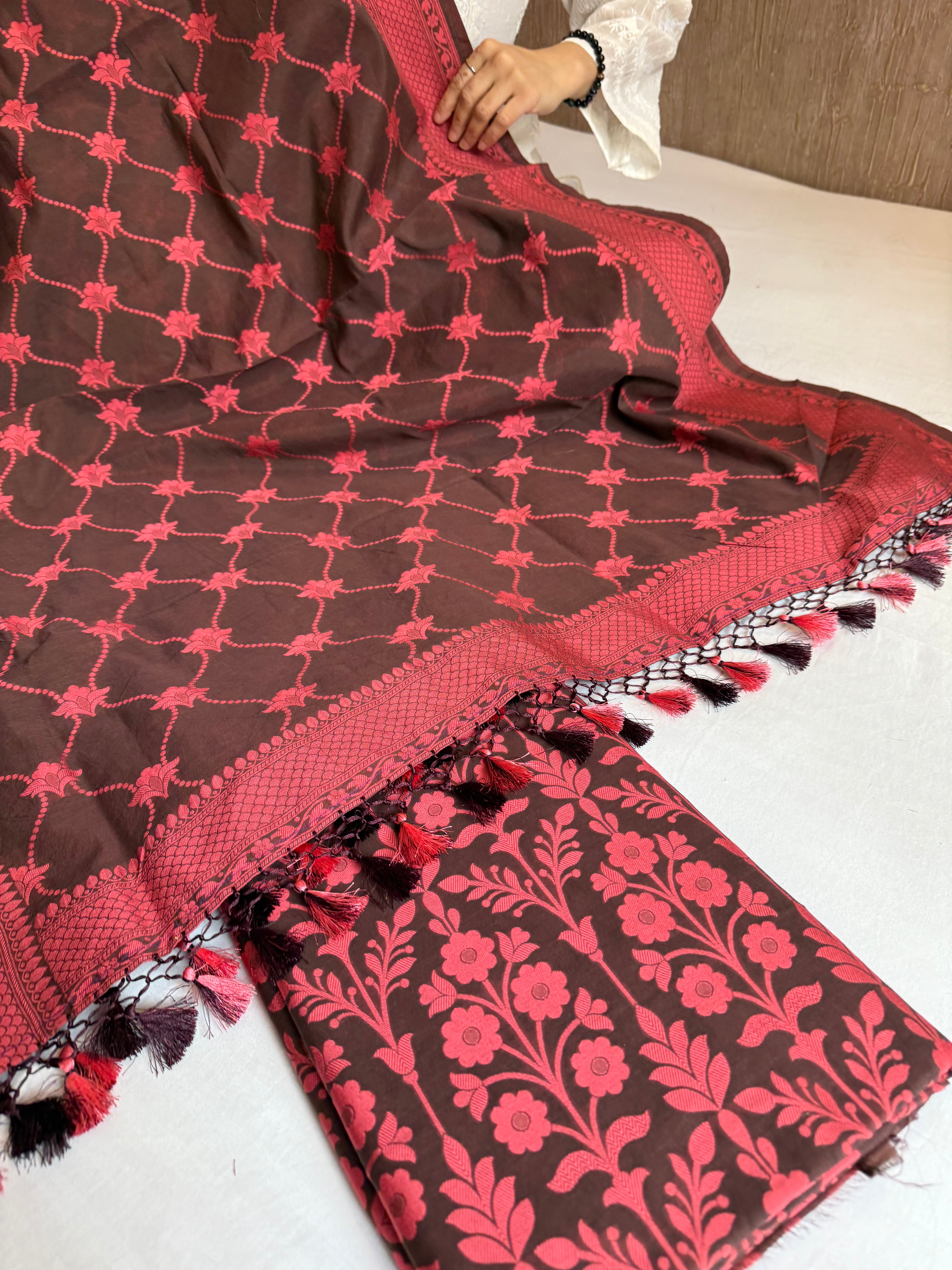 Banarasi cotton resham meenakari suit sey