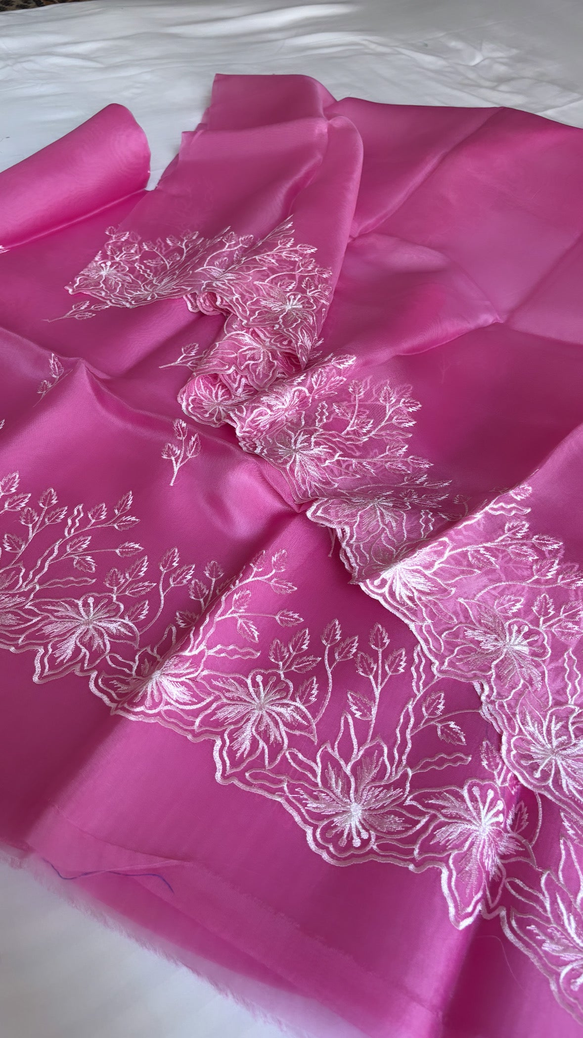 Heeramandi fuschia pink kora silk resham hand embroidered suit set