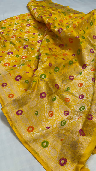 Golden yellow katan kadhwa silk heavy meenakari duppata