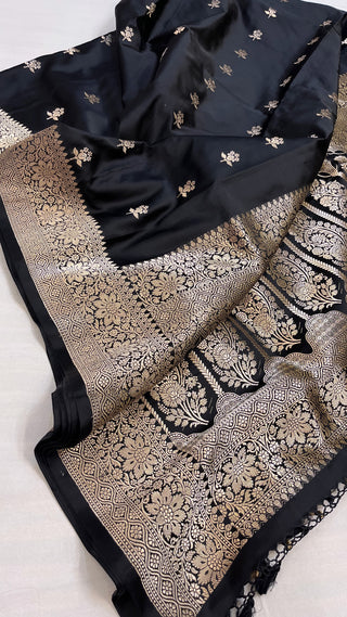 Black banarasi mashru silk kadhwa buti saree