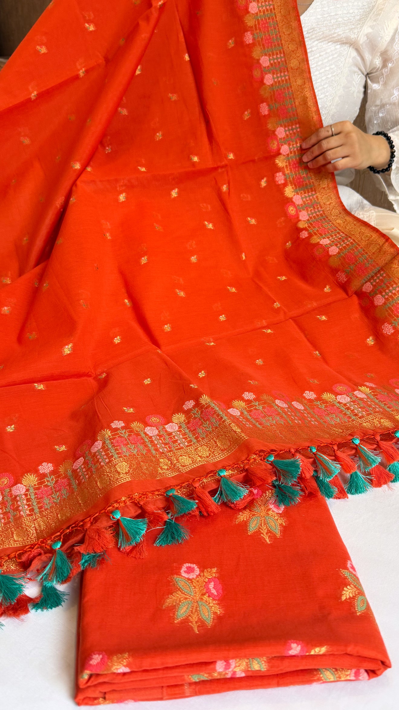 Banarasi cotton resham meenakari suit set