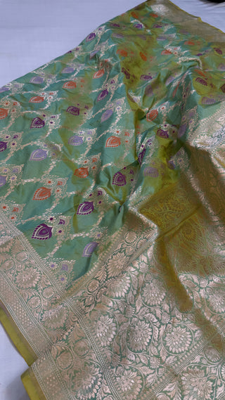 Mint green katan silk kadhwa heavy jungla duppata