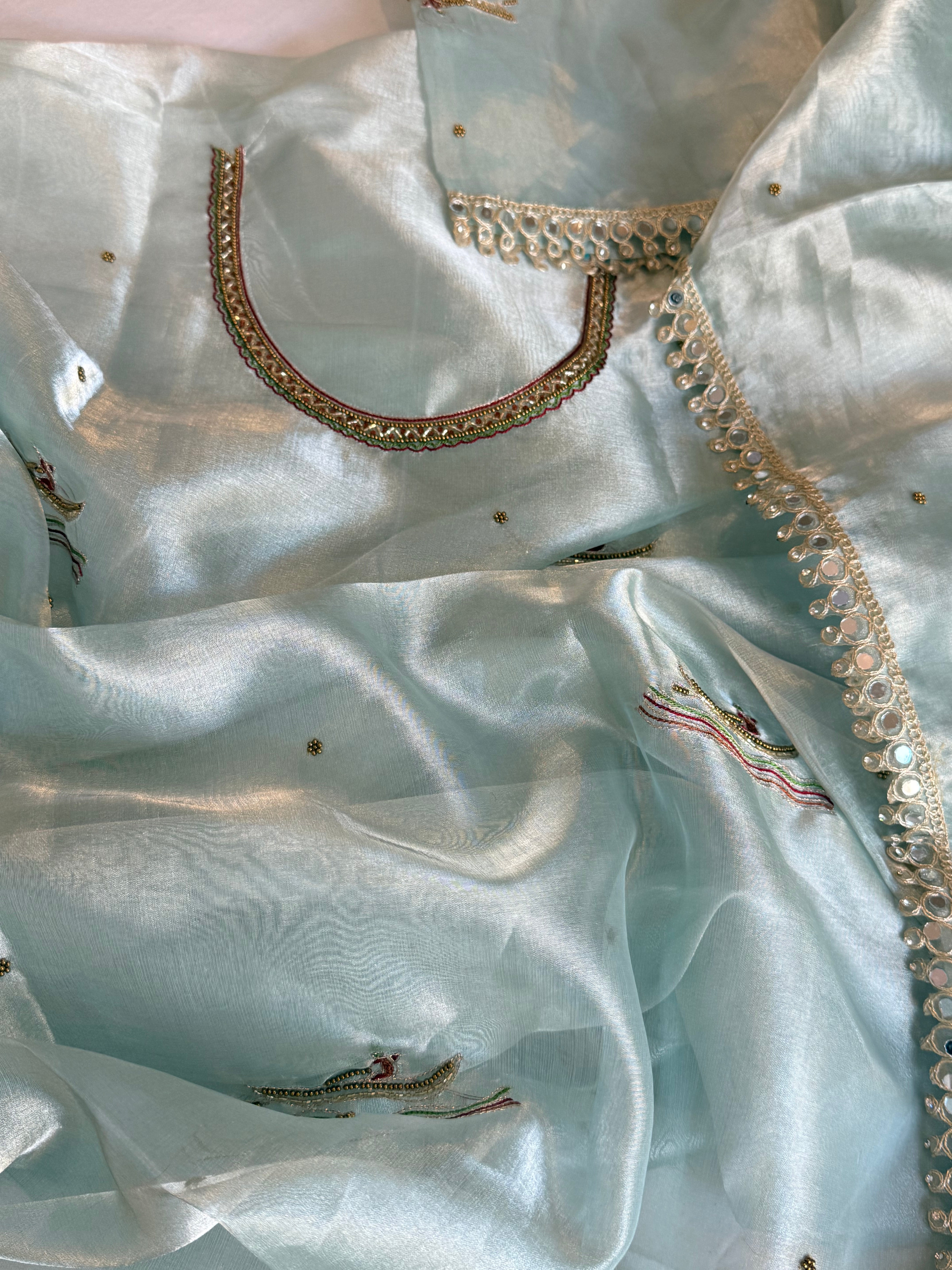 Ghat Banarasiya edit - Ice water blue diamond tissue silk hand embroidered suit