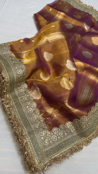 Maharani kanjivaram purple tissue silk dhup chao effect saree