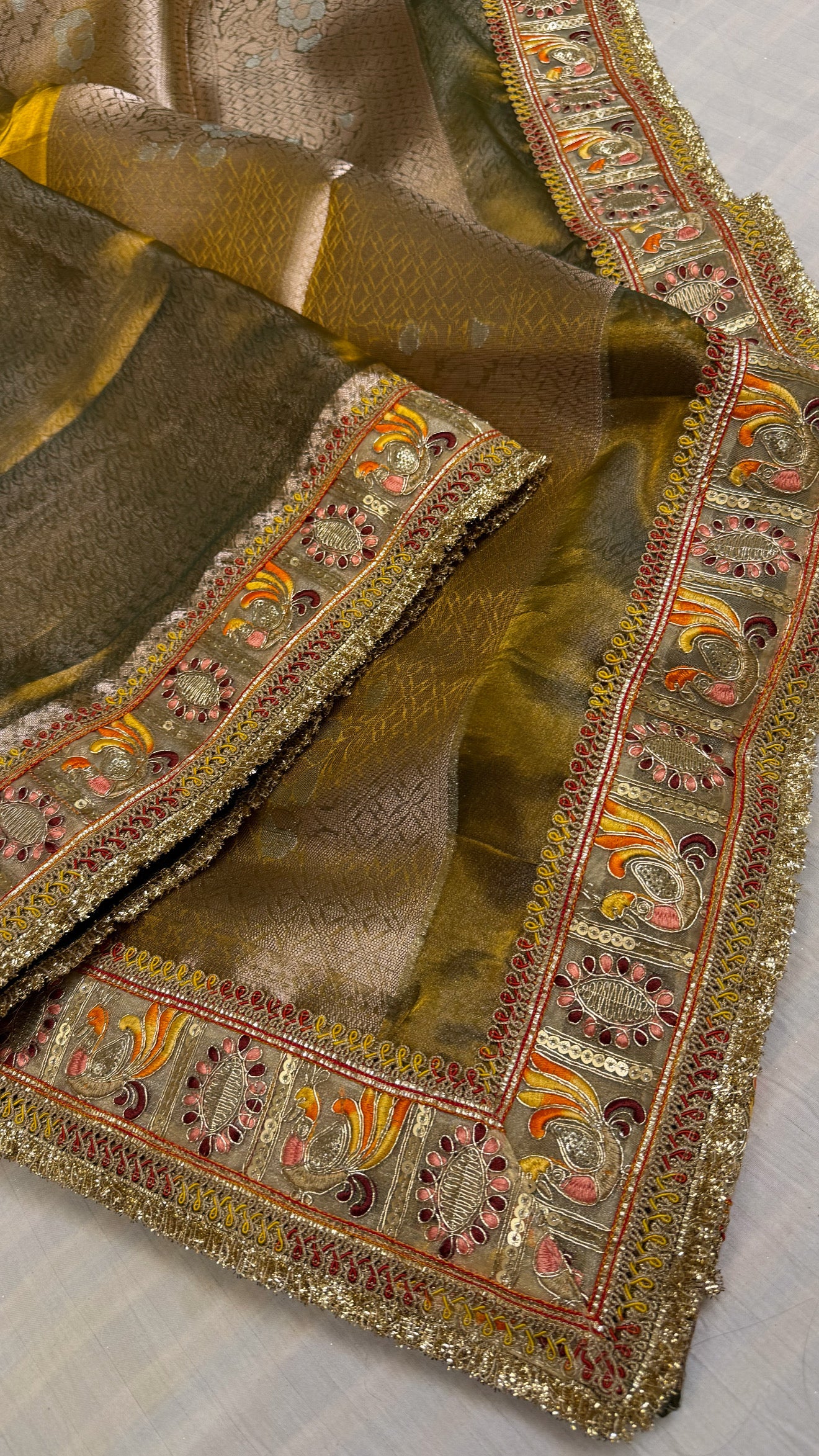 Kanjivaram green maharani meenakari tissue silk saree