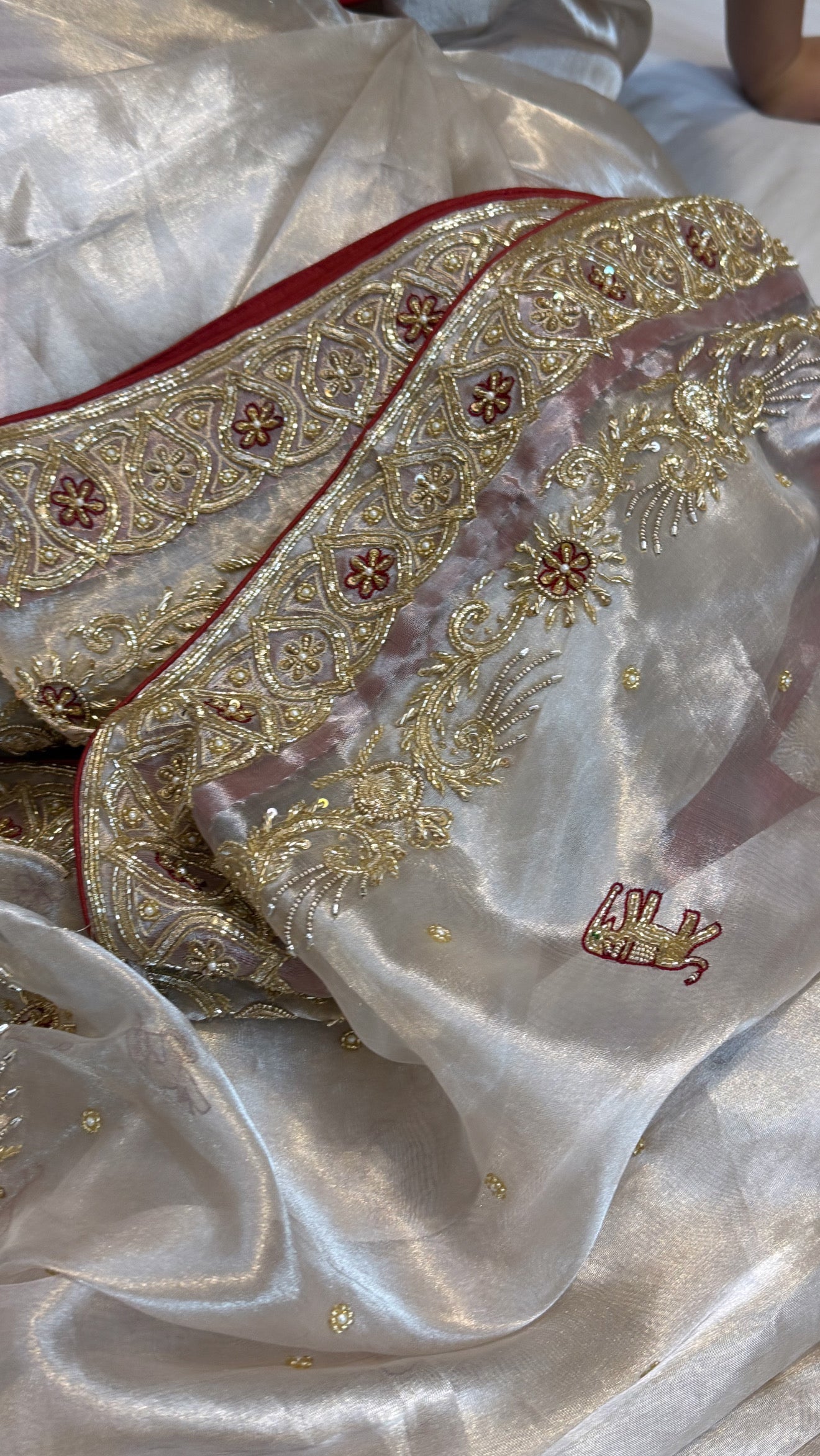 Poonam saree from vivah - Diamond tissue silk zardozi hand embroidered saree