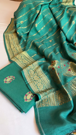Moonga silk panna green kadhwa meenakari suit set