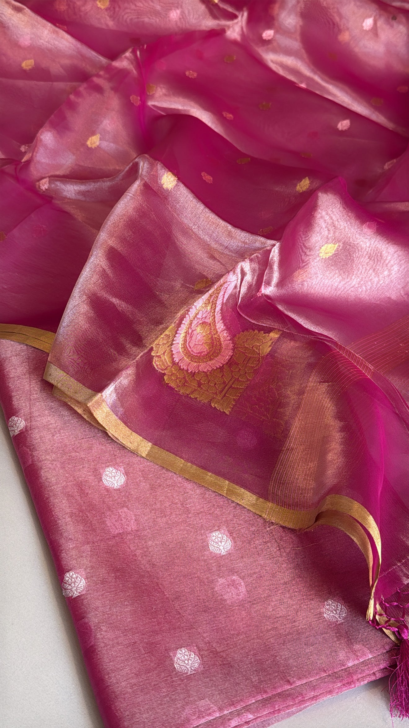 Vivah edit - Rani pink tissue silk kadhwa kohniya buti suit sets