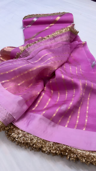 Pink sky shade leela kora silk jungla saree