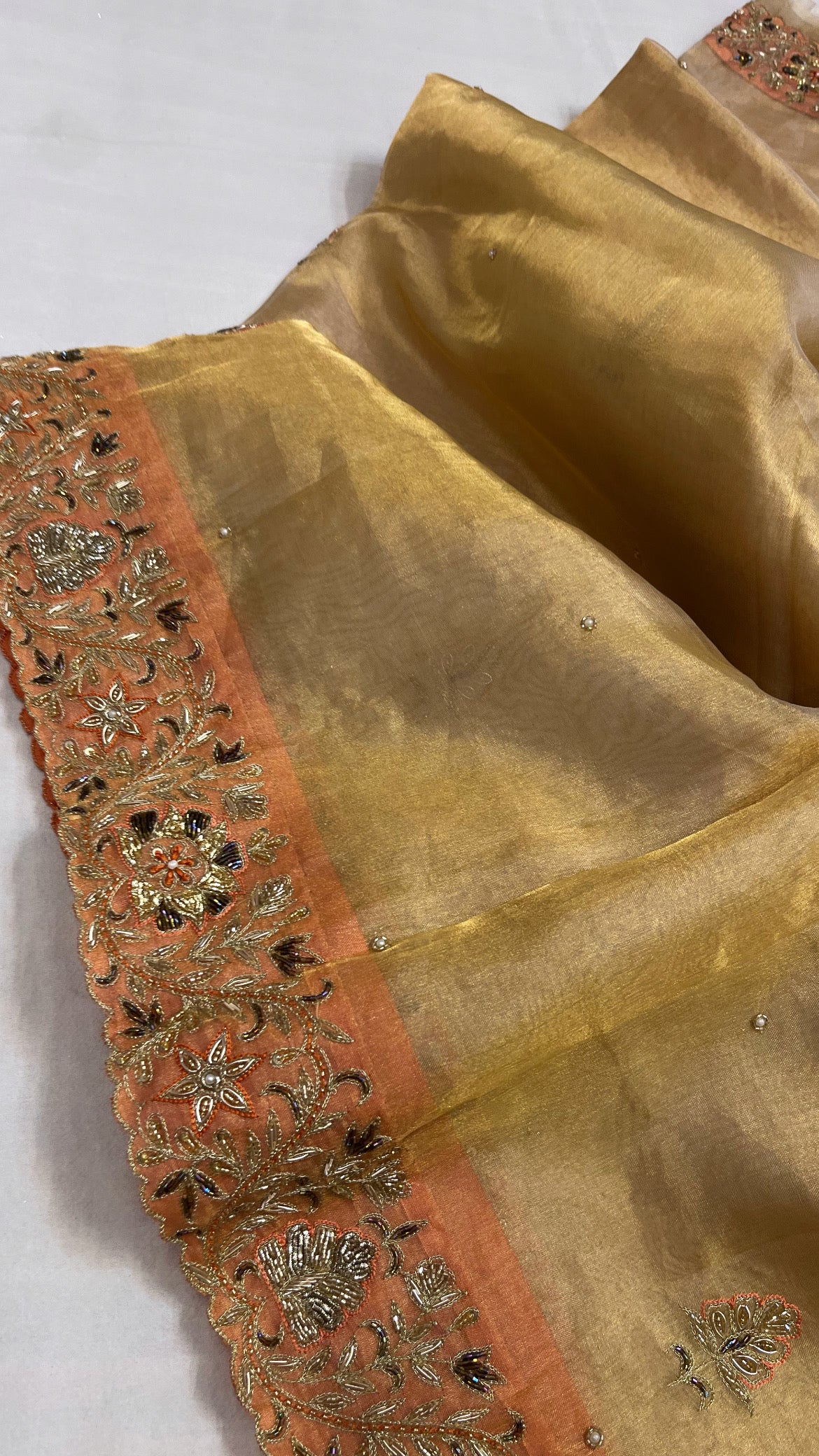 Husn diamond tissue silk zardozi hand embroidered saree