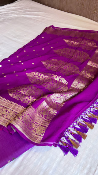 Purple moonga silk kadhwa meenedar suit set