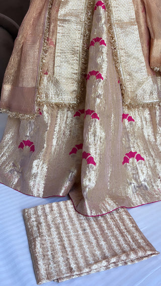 Nude pink tissue silk kali wala lehenga