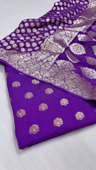 Deep purple banarasi gorgette kadhwa suit set