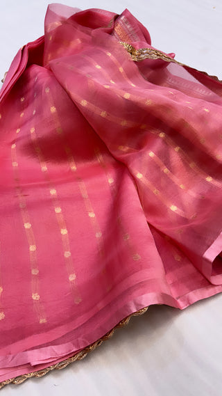 Onion peach shade leela kora silk kadhwa buti saree