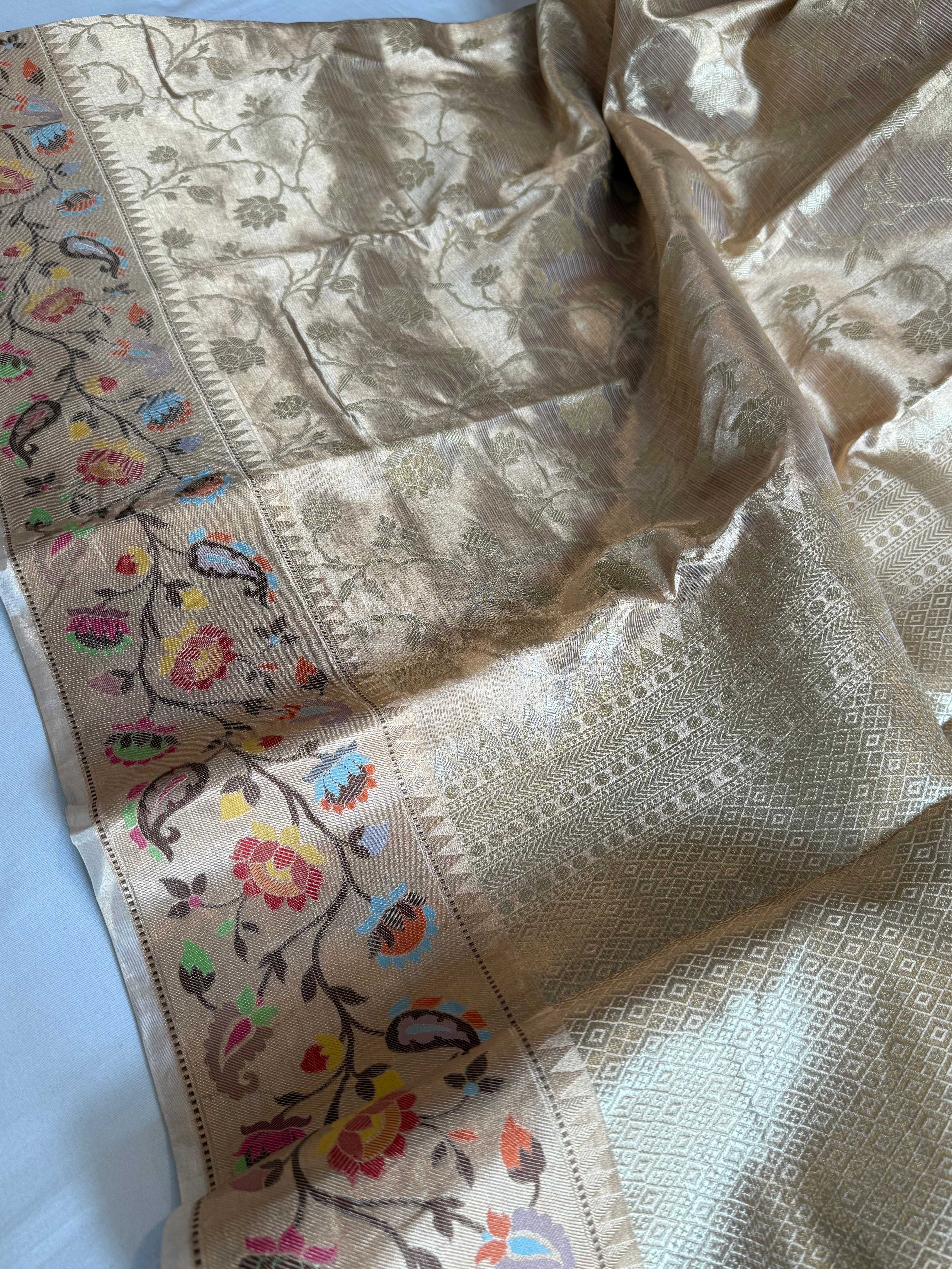 Paithani border kanjivaram banarasi tissue silk meenekari kadhwa saree