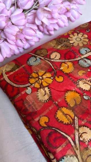 Printed moonga silk kadhwa fabric