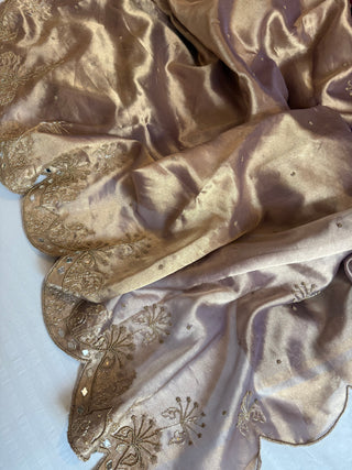 Husn soft lavender tissue silk heavy hand embroidered saree