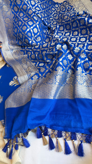 Ink blue gorgette kadhwa sona rupa jaal suit set