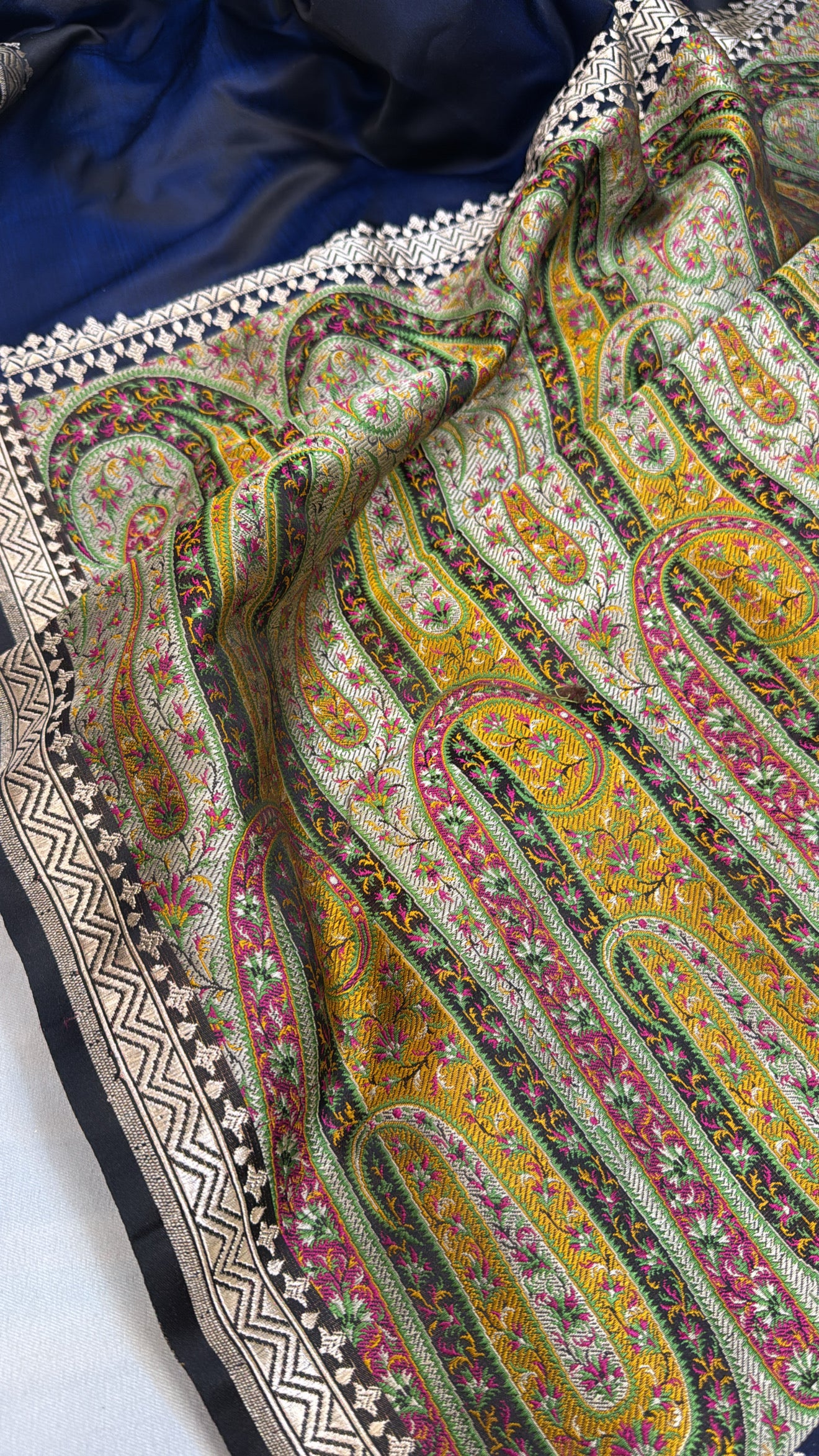 Mashru satin silk navy blue jamevar pallu banarasi saree