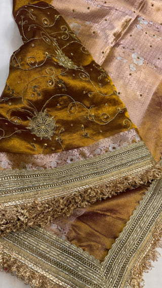 Cocktail edit sarees - Kanjivaram gold tissue silk heavy hand embroidered saree