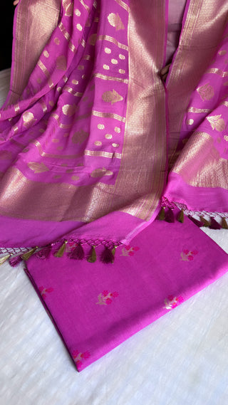 Strawberry pink moonga silk meenedar kadhwa suit set