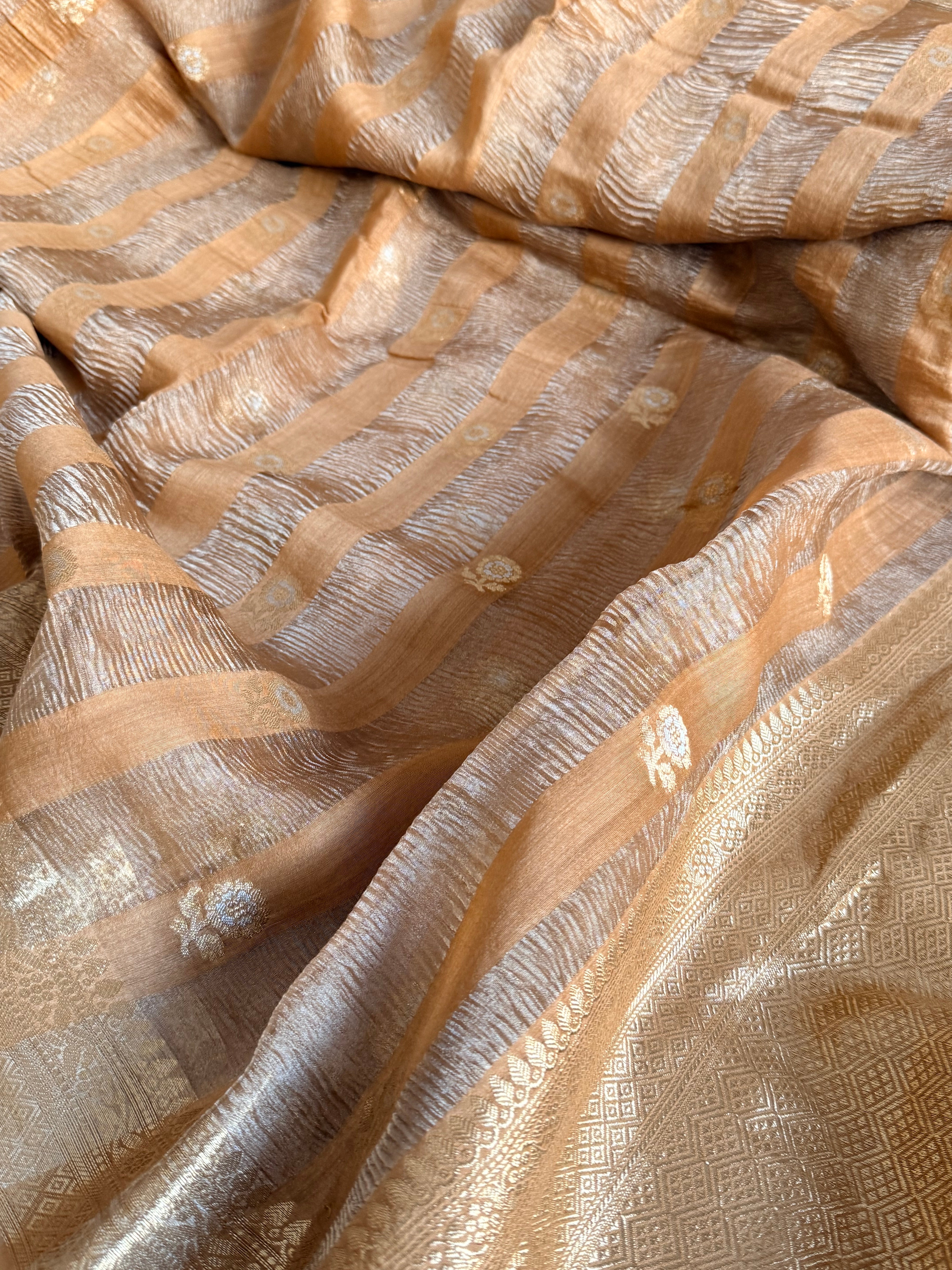 Below 10k - Crushed raw mango silk and tissue silk kadhwa border saree