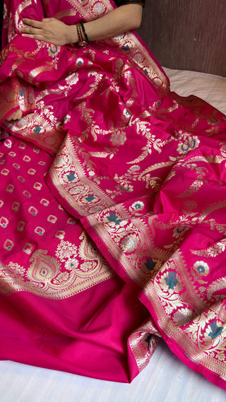 Rani pink banarasi mashru silk suit set