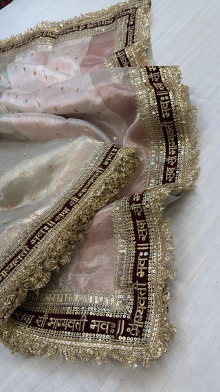 “Sada saubhagyawati” panetar tissue silk kadhwa contrast border saree