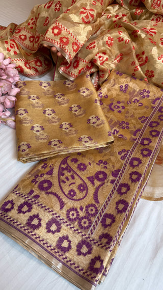 Iktara tissue silk purple meenakari tissue silk jamdani kadhwa suit set