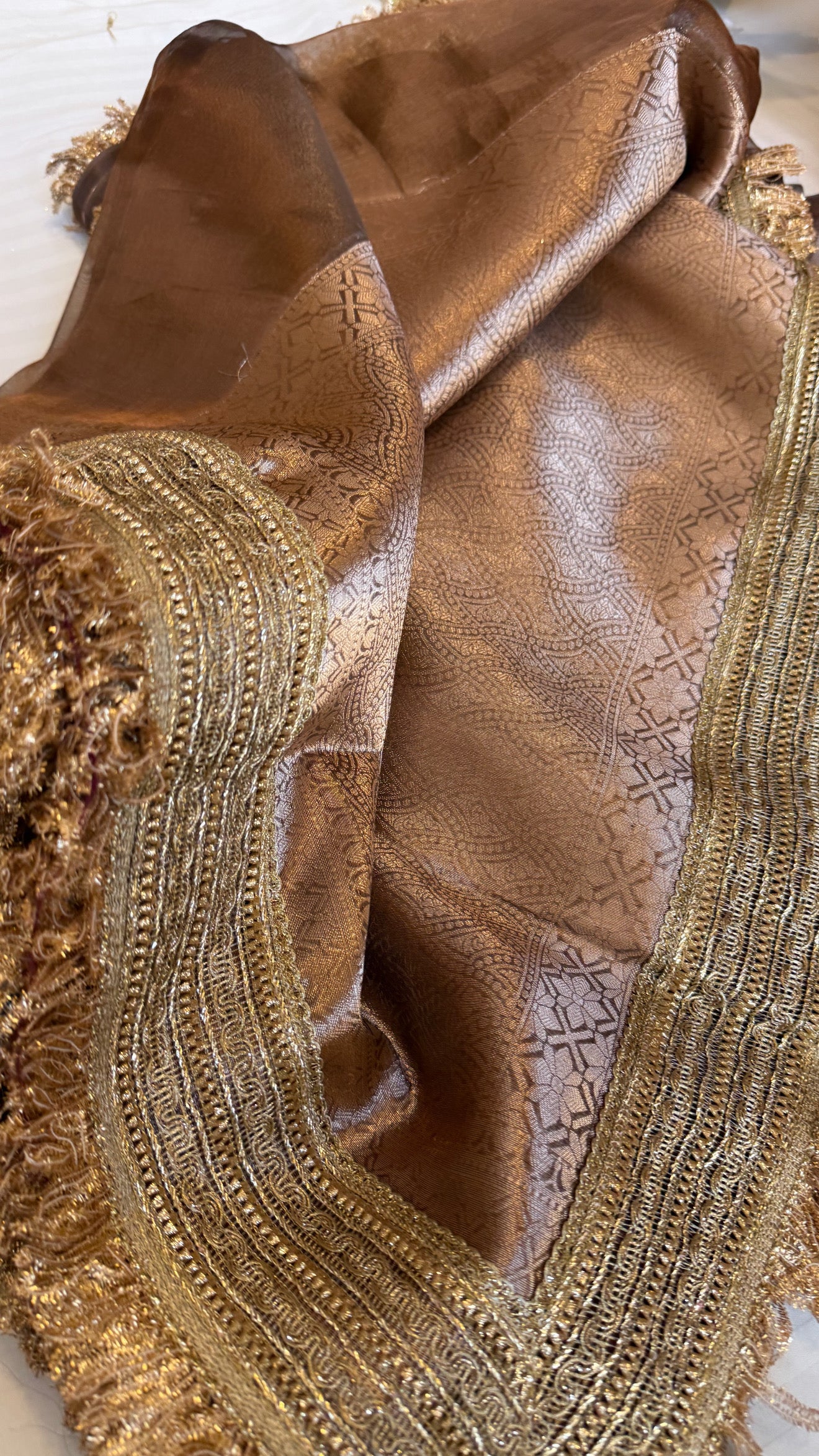 Most viral maharani rose brown tissue silk saree