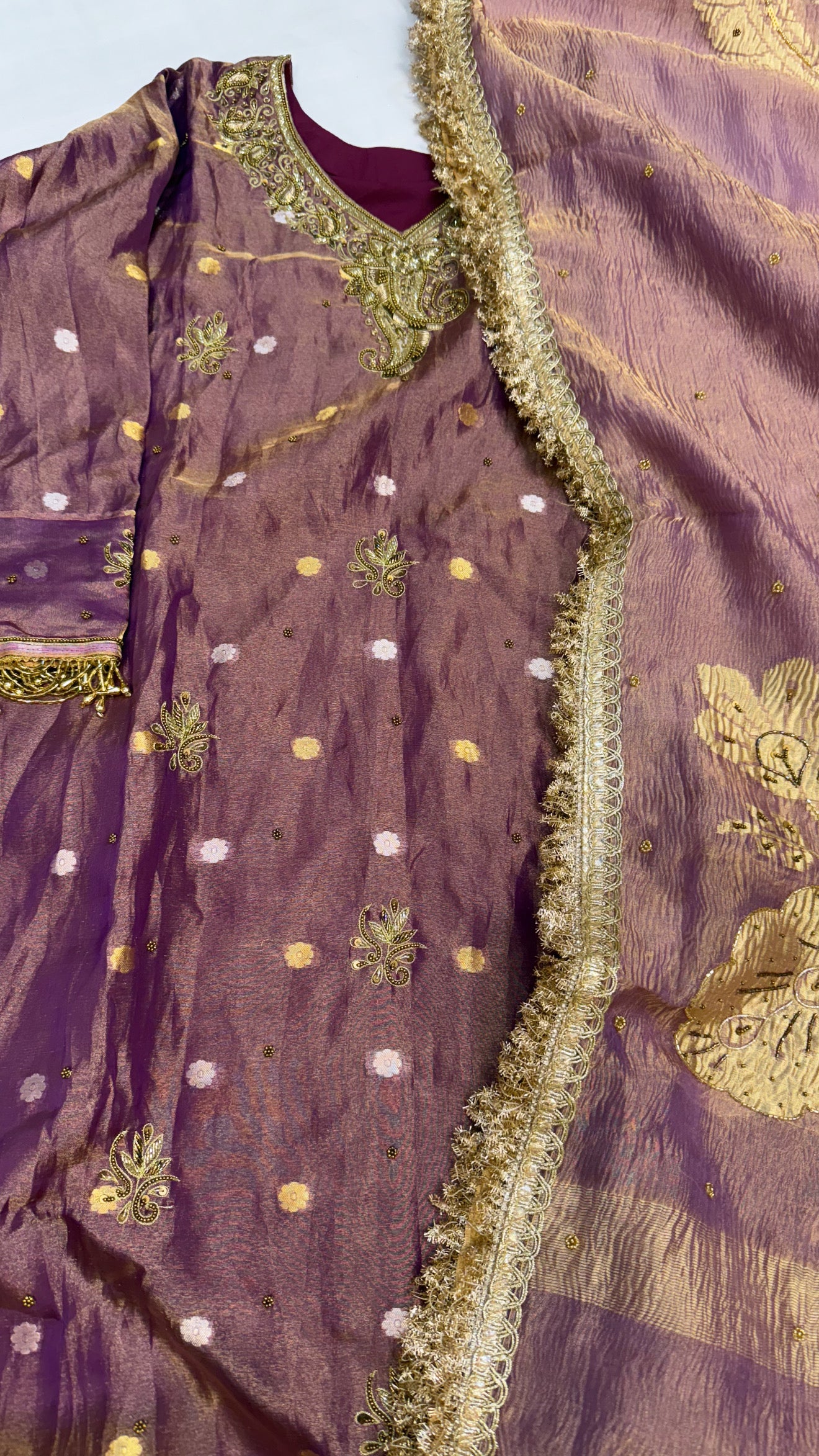 Dulhan ka joda - Purple crushed tissue silk heavy hand embroidered gotapatti suit set