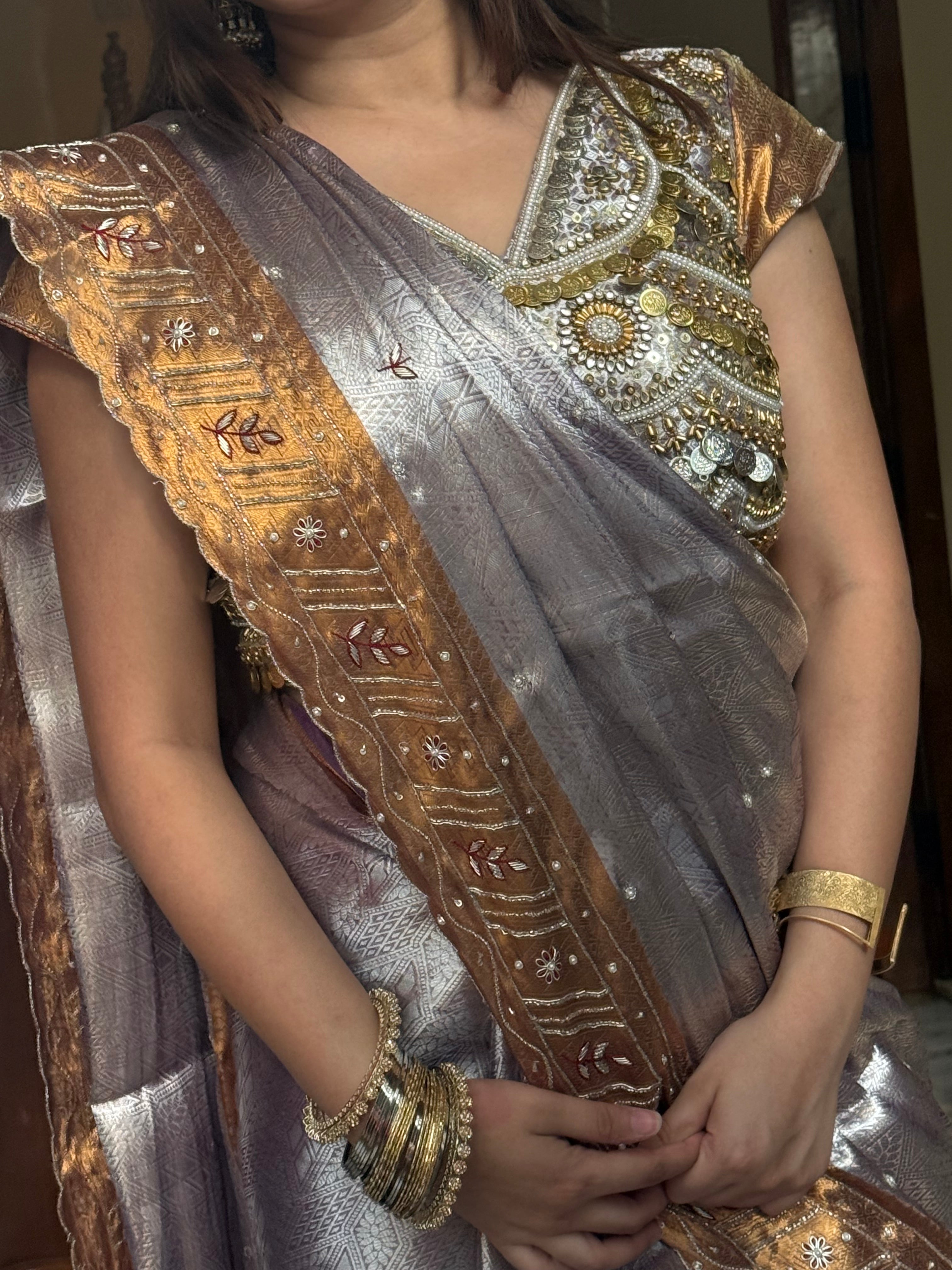 Kanjivaram brocade banarasi tissue silk sona rupa hand embroidered saree