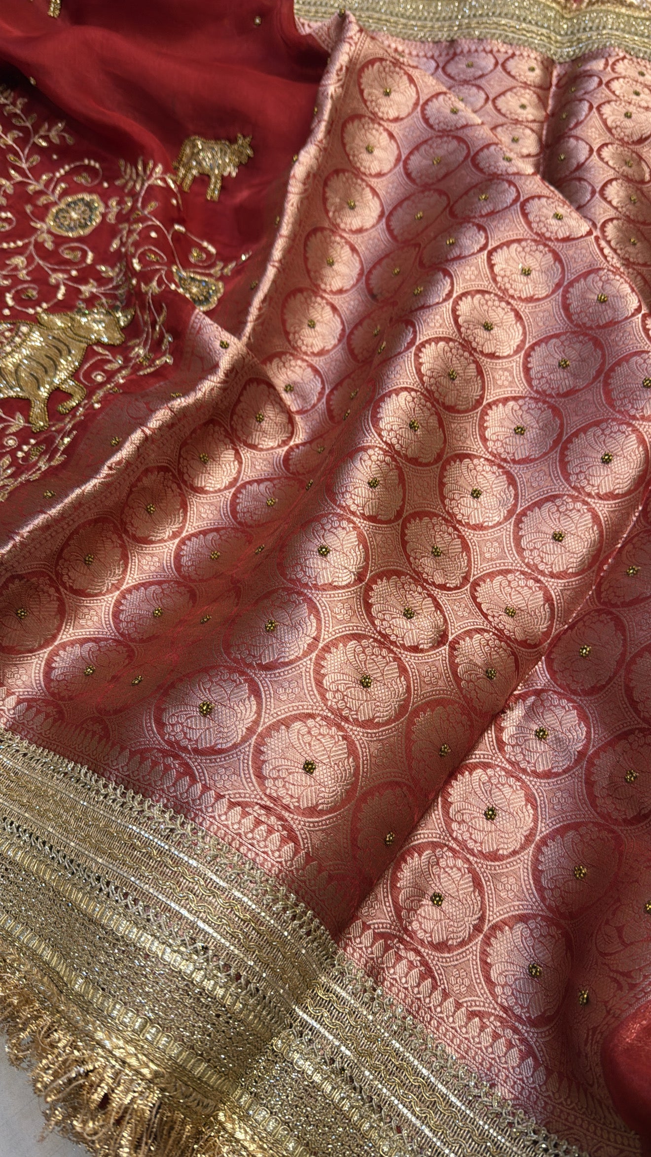 Dulhan ki maa wali saree - Husn tissue silk hand embroidered kadhwa sarees