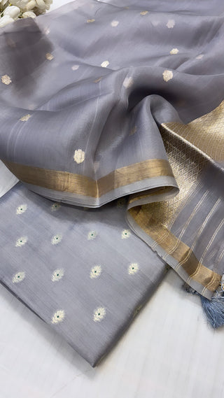 Steel grey silk suit set