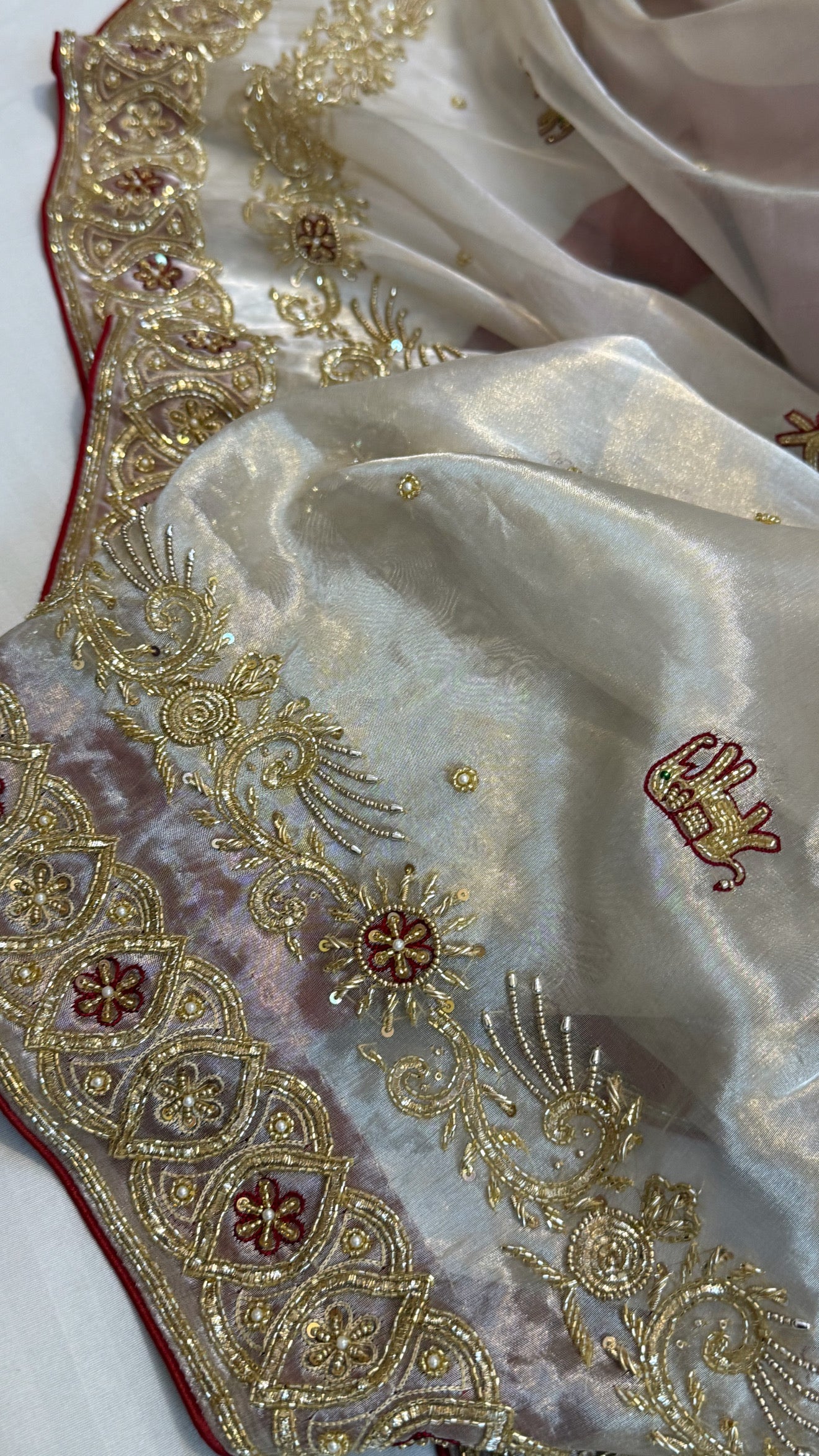 Poonam saree from vivah - Diamond tissue silk zardozi hand embroidered saree