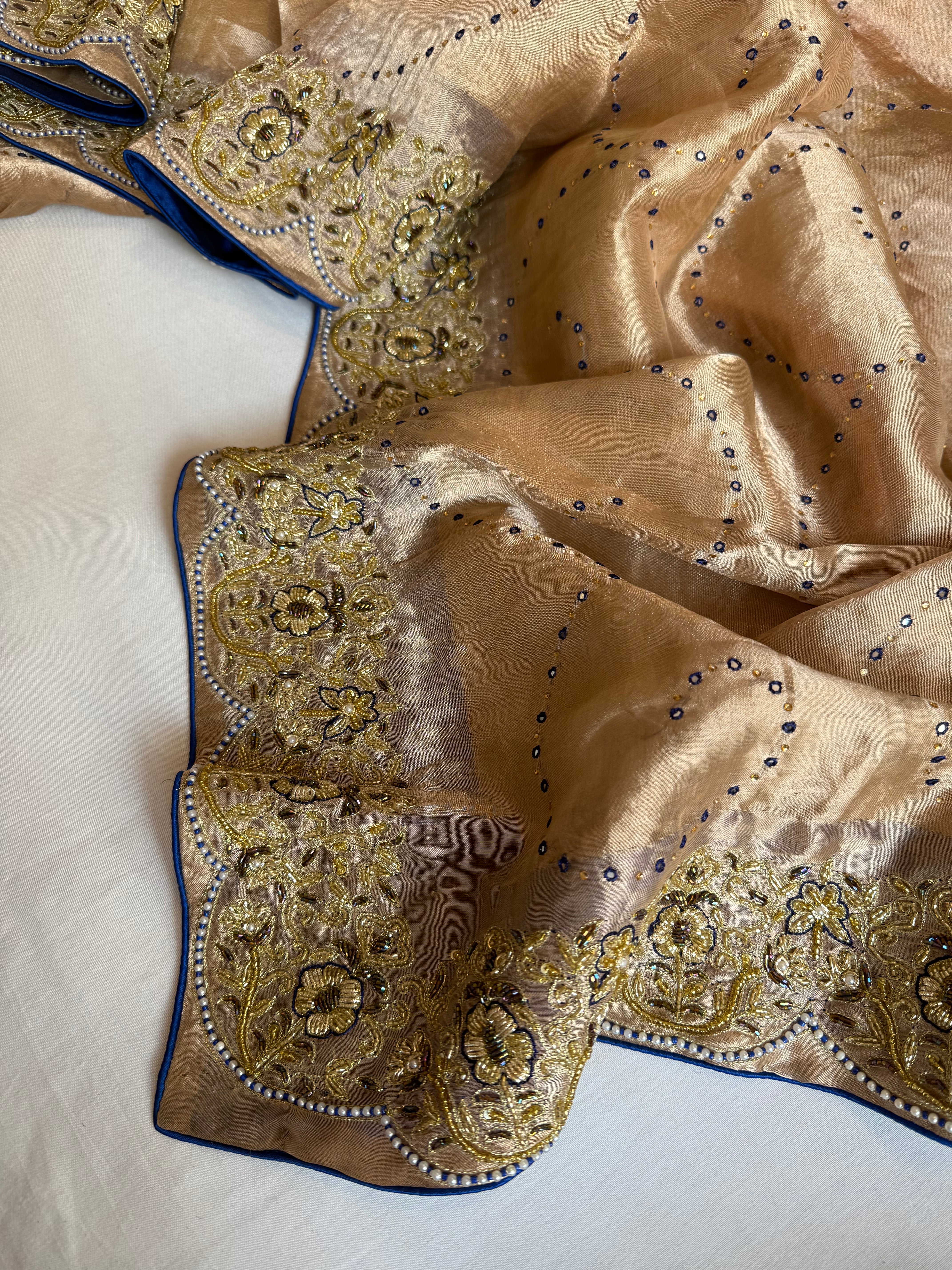 Umrao jaan inspired double diamond tissue silk zardozi hand embroidered saree