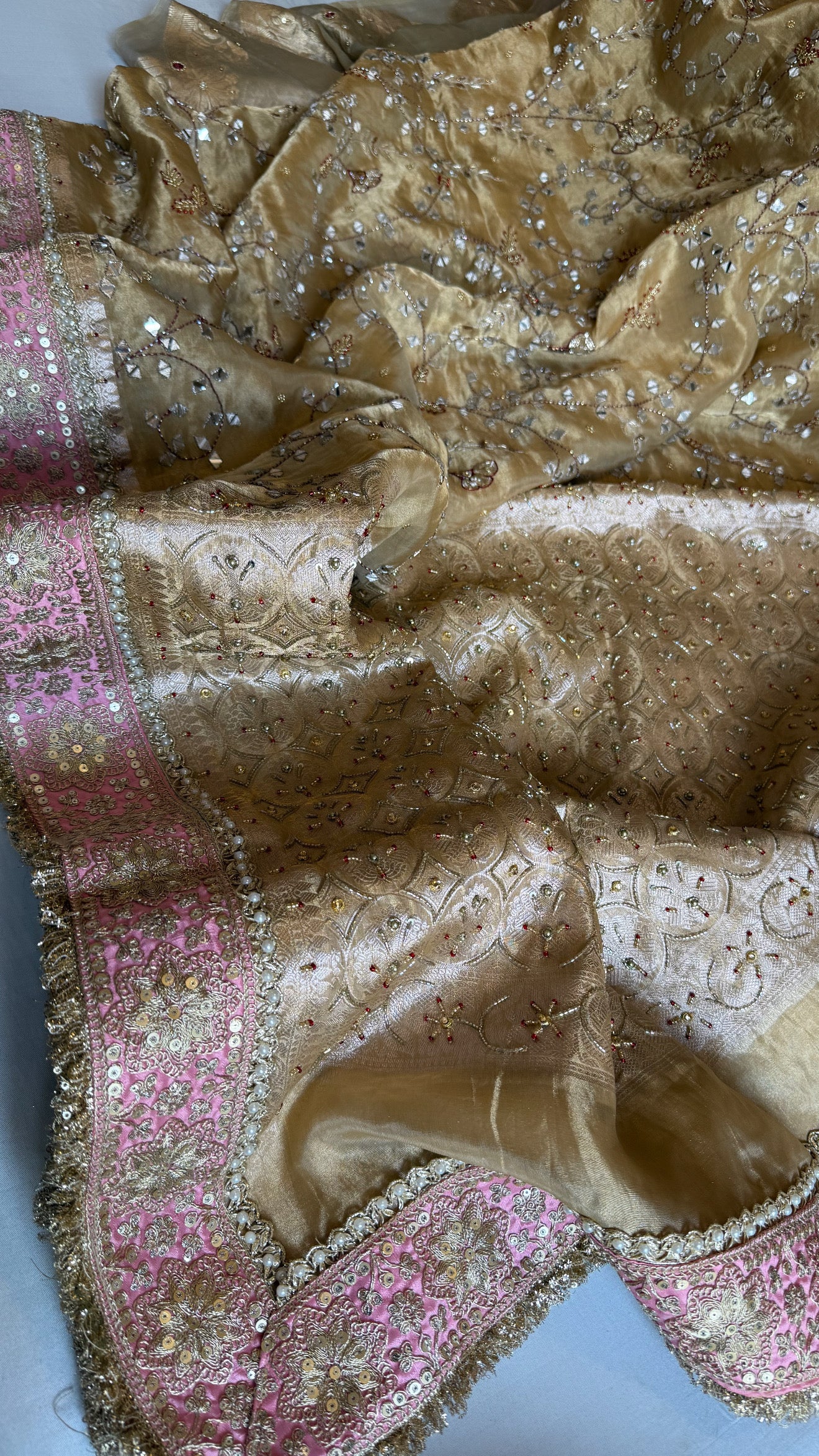 Kutchi inspired “sheesham edit” mirror work meenakari hand embroidered saree