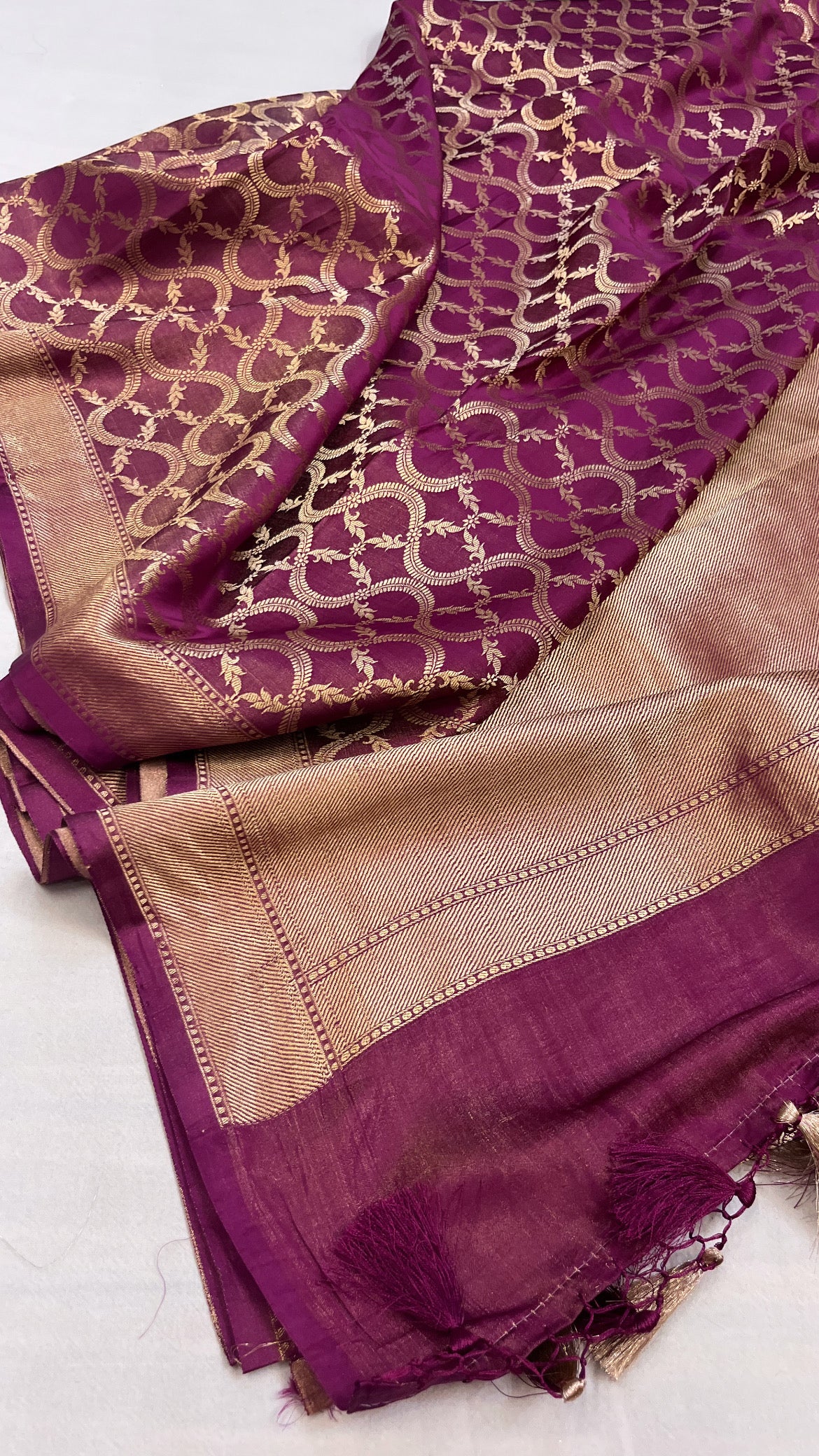 Wine purple banarasi mashru-tissue silk kadhwa jaal saree