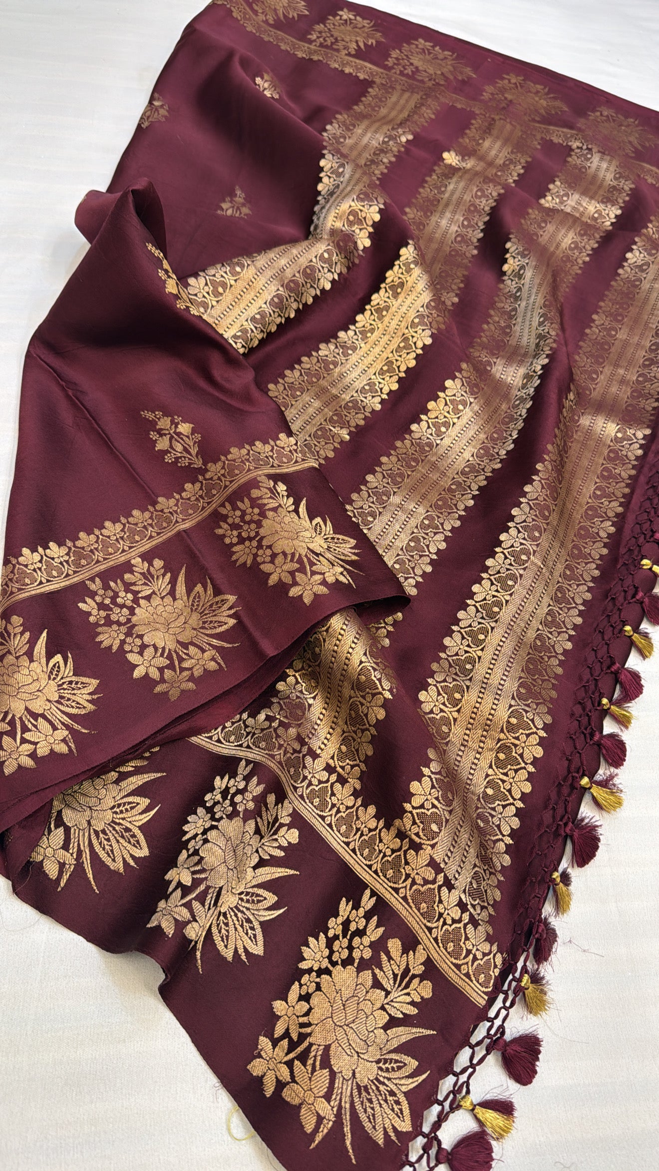 Mashru satin silk english maroon shade banarasi saree