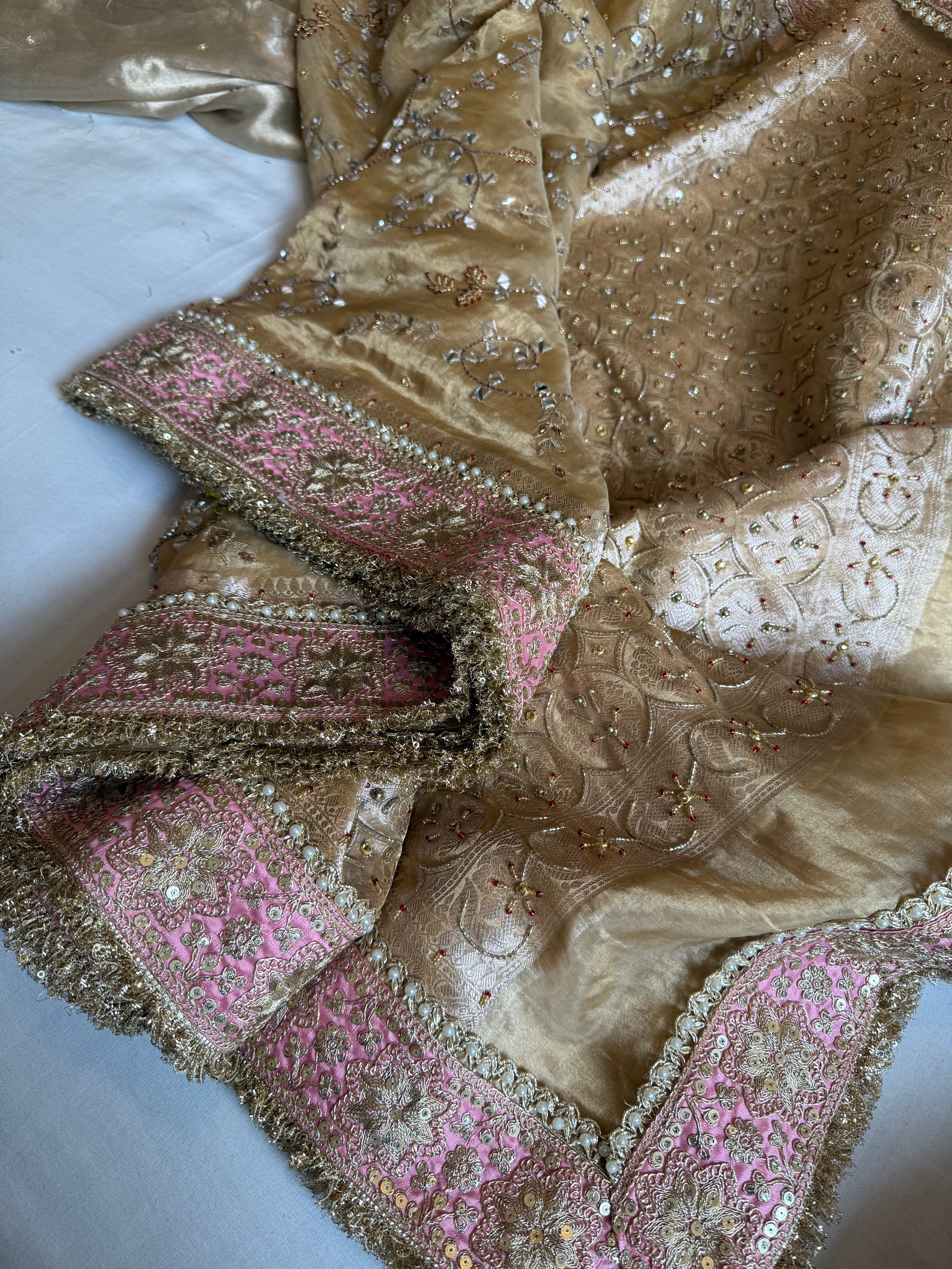 Kutchi inspired “sheesham edit” mirror work meenakari hand embroidered saree