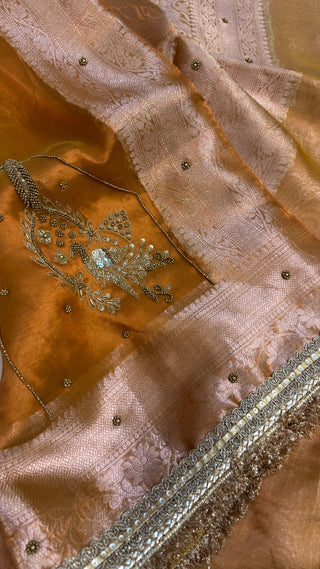 Cocktail edit sarees - Metallic haldi gold tissue silk heavy hand embroidered saree