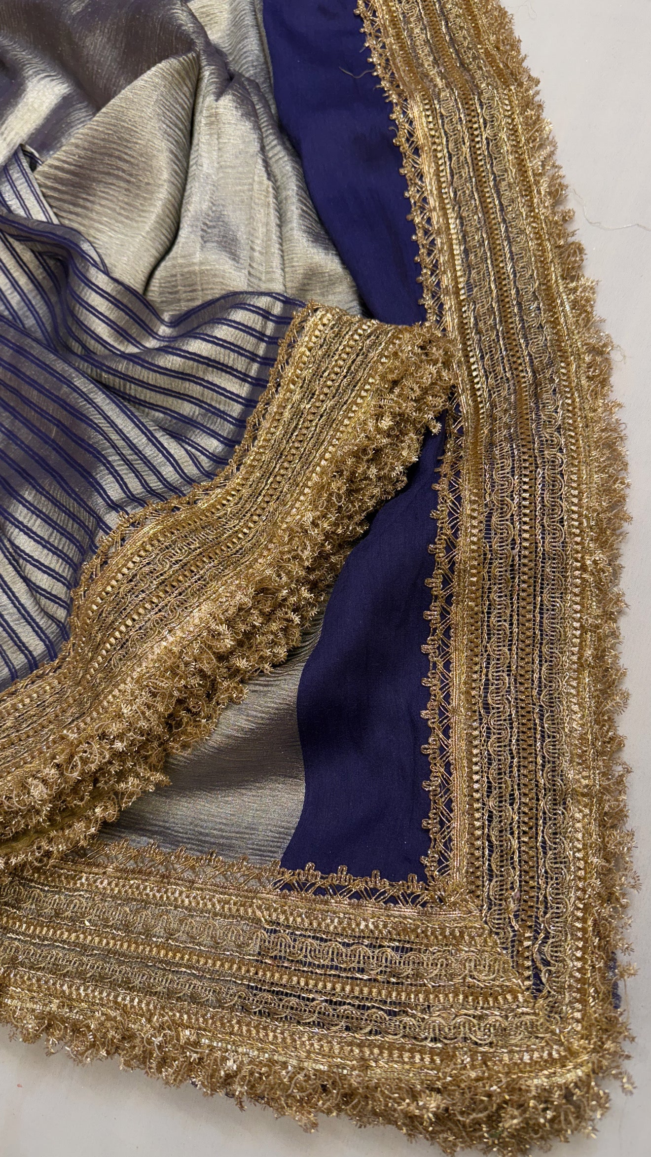 Moonga crushed tissue silk navy blue saree