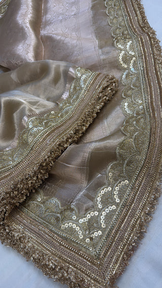 Maharani dusty gold tissue silk saree