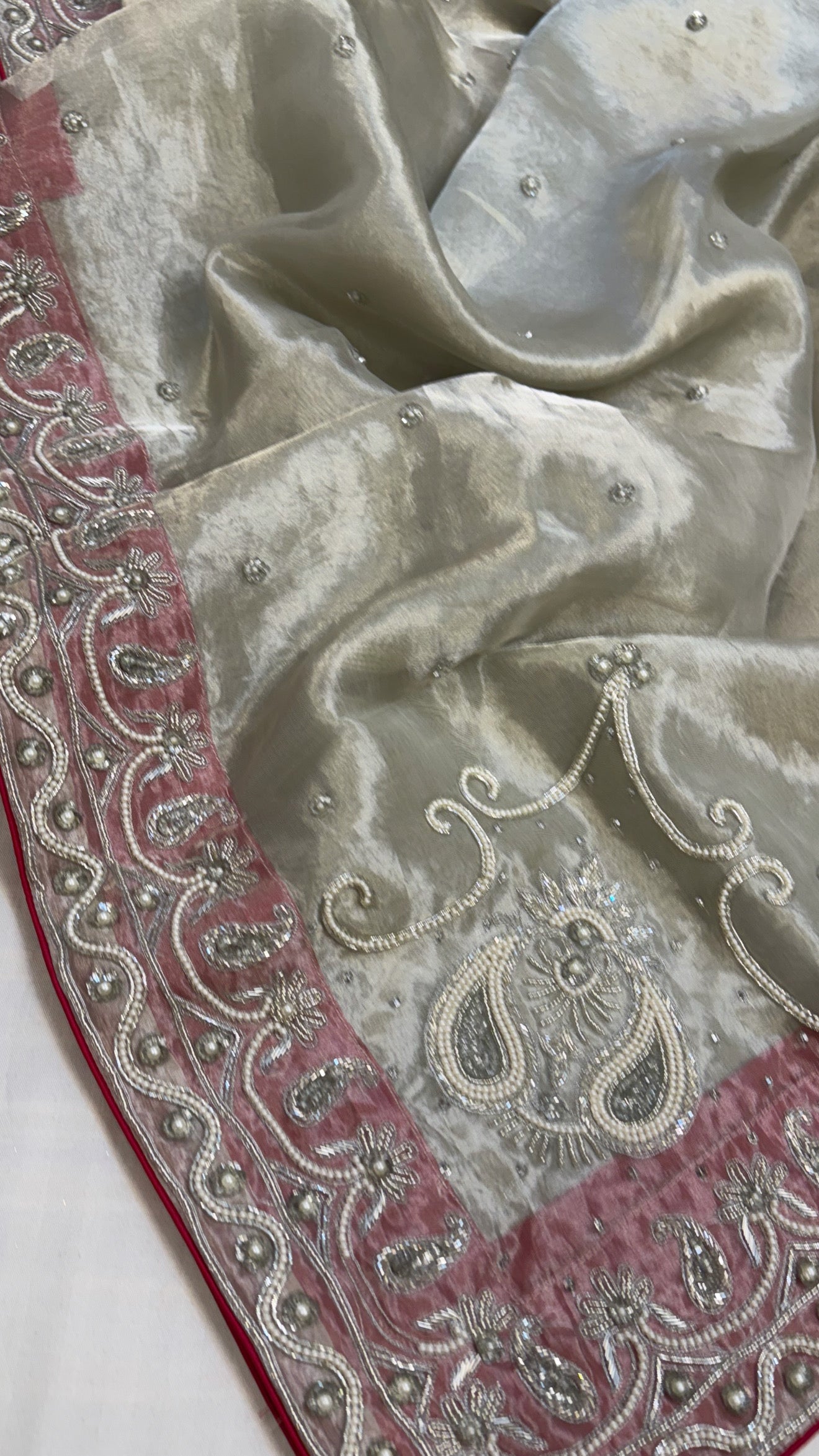 Heere aur moti edit - Ivory pearl work heavy zardozi work hand embroidered saree