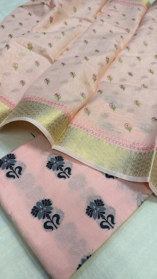 Blush peach mul cotton meenakari kadhwa suit set