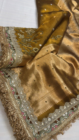 Dulhan wali saree - Antique gold tissue silk hand embroidered saree